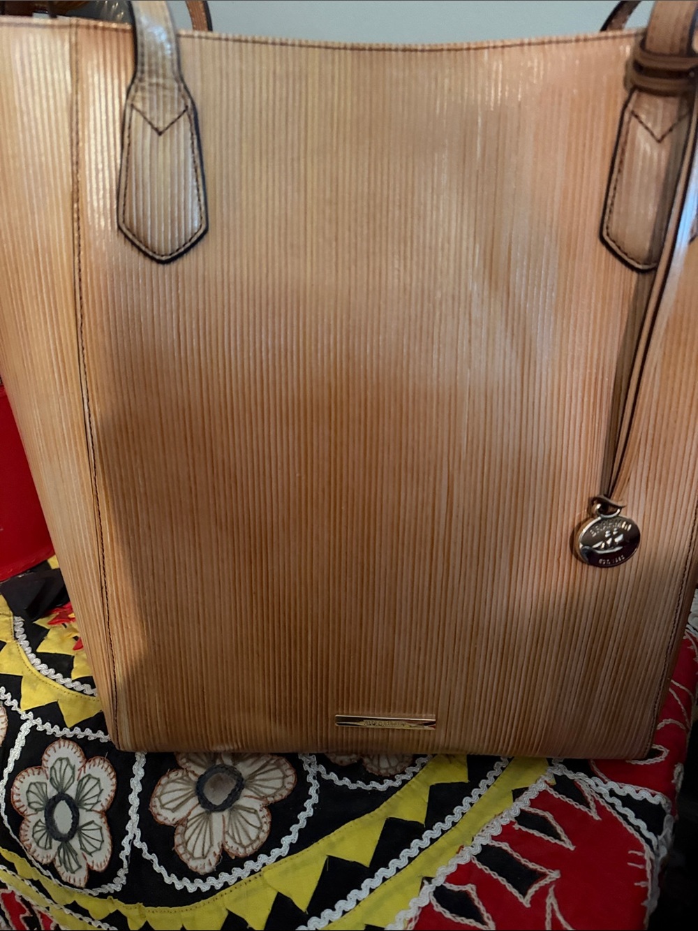 Brahmin Tan Vertical-Textured Leather Tote - Picture 5 of 15